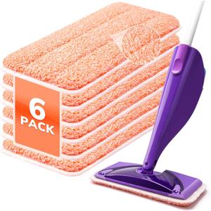 Power Scrubbing Reusable Mop Pads for Swiffer Wet Jet Mops (6 Pack), Wet Jet Refills, Wet Pads Refill, Washable Microfiber Mop Pads for Floor Cleaning Wet Dry Use