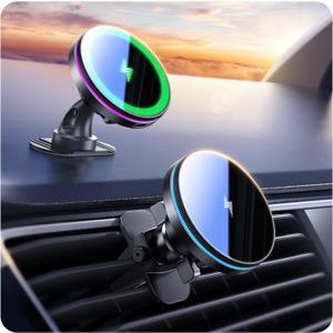 Beser for MagSafe Car Mount Charger, (4.13 lbf) Large Magnetic, 15W Qi Wireless Charger for Car, Vent/Dashboard, Phone Holder for iPhone 16/15/14/13/12 Series, 7 Color Lights, Aluminium, Black