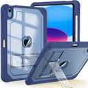 ZoneFoker Case for iPad 11-inch (A16) 2025 / iPad 10th Gen 10.9 inch 2022, Heavy Duty Shockproof Rugged Protective with Pencil Holder, 11th / 10th Translucent Cover with Kickstand, Navy Blue