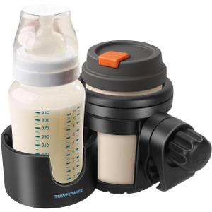 Universal Stroller Cup Holder, 360 Rotation cupholder for Stroller, 2-in-1 Prams Cup Holder with Mega Strength Adjustable Clamp, Fits Most Cups