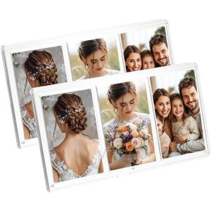 uxcell 2 Pcs Mini Collage Picture Frame, 3 in 1 Mini Photo Frame 2.1 x 3.4 Inch 3 Grids Clear Mini Photo Vertical Frame for 3 Inch Photos Desktop Tabletop Display, Transparent