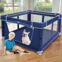 42x42 Inches Puppy Playpen with Gate, Dog Playpen for Puppies or Small Dogs, DogFence Pet Playpen for Indoor & Outdoor, Sturdy Safety DogPen with Thickened Fabric, High-Strength Nylon Wire Mesh (Blue, Without Cover)