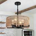 4-Light 17.7" Rattan Boho Farmhouse Chandelier Pendant Light, 17.7in,4L