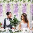 Giegxin 24 Pcs Artificial Wisteria Hanging Flowers 3.6 ft Artificial Fake Wisteria Vine Rattan Hanging Garland Silk Flowers String for Wall Home Wedding Party Greenery Decorations (Purple,White)