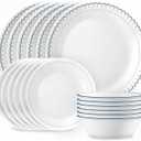Corelle 18-Piece Dinnerware Set Service for 6, Lightweight Round Plates and Bowls Set, Vitrelle Triple Layer Glass, Chip Resistant, Microwave and Dishwasher Safe, Caspian