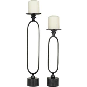 Deco 79 Aluminum Paper Clip Pillar Candle Holder with Marble Base, Set of 2 15", 19"H, Black
