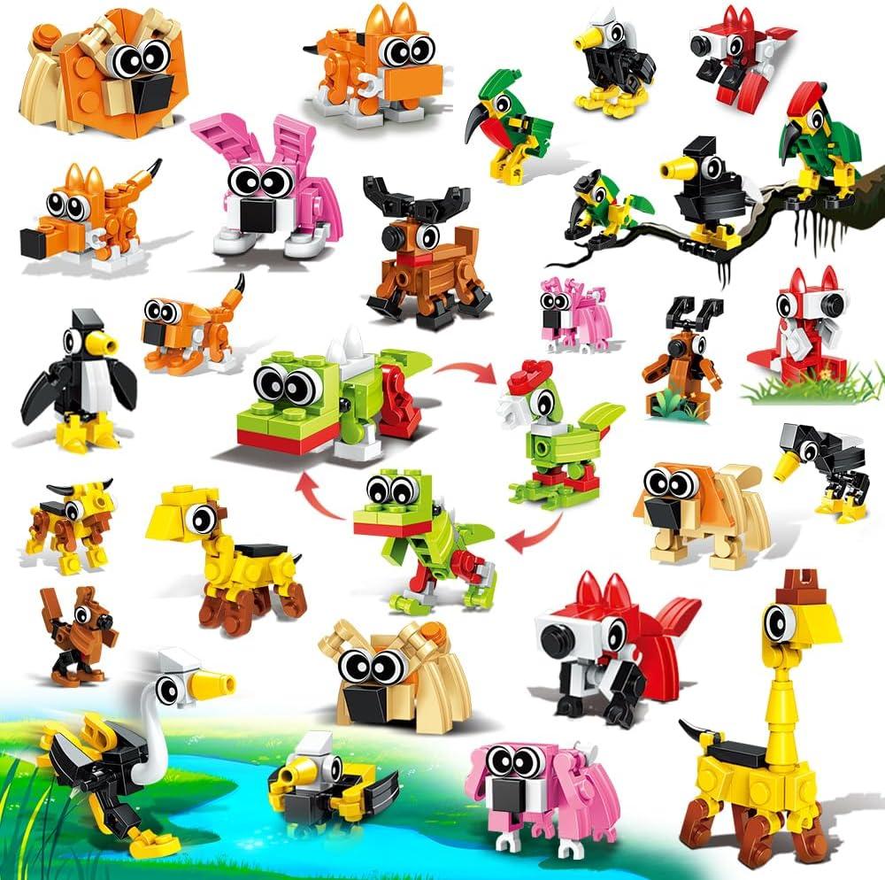30 Pack Party Favors for Kids, 750 PCS Animals Building Block Toy for Goodie Bag Stuffers, Classroom Student Prizes Easter Gift Children's Day Birthday for Kids Boys Girls Ages 6-12+