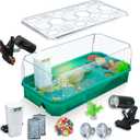 Aquatic Turtle Tank Habitat Kit Stone+Filter+Heat Lamp Enhancing Interaction with 360 Viewing, Standalone Filtration, DIY Creative Zone, Enriched Living (Green, Large[with Light])