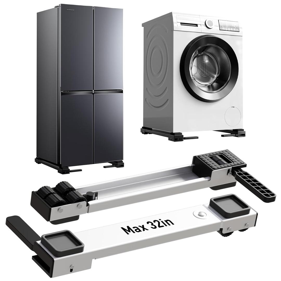 Appliance Rollers Heavy Duty,20''-32''in Extendable Appliance Sliders,Liftable Anti Slip Mobile Washing Machine Base,Easily Move Washer and Dryer Machines,Refrigerators,Furniture-White