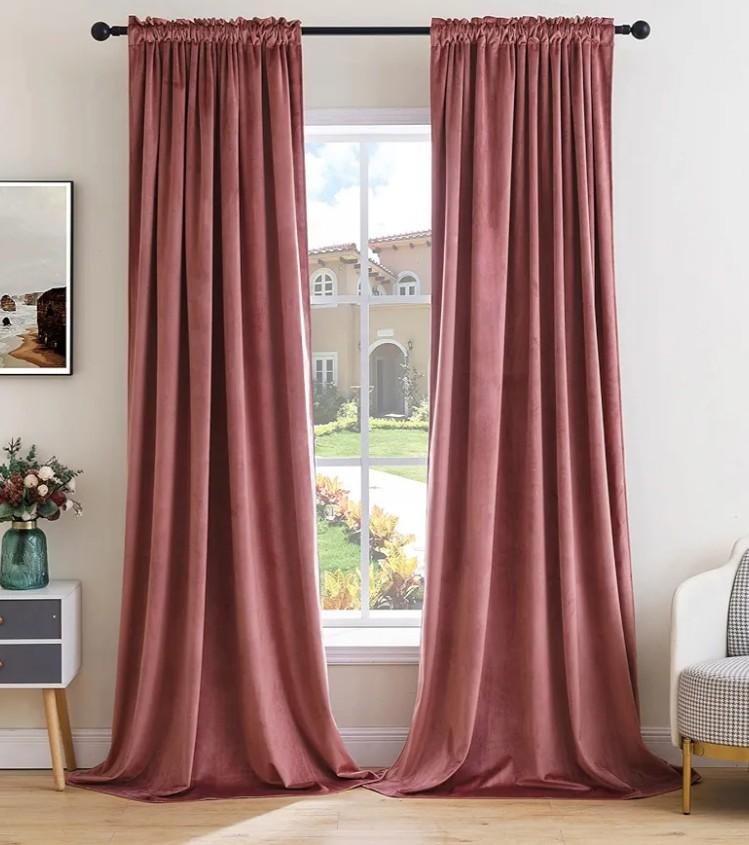 MIULEE Dusty Rose Pink Velvet Curtains Thermal Insulated Blackout Curtain Drapes for Bedroom Living Room Darkening 102 Inches Long Curtains Panels Rod Pocket Set of 2