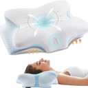 Cervical Memory Foam Pillow for Neck and Shoulder, Ergonomic Contour Cervical Pillow for Sleeping with 2 Heights, Cooling Neck Support Pillows for Side Back Stomach Sleeper Blue