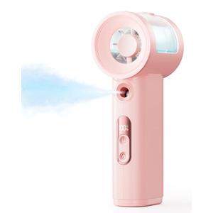 SWEETFULL Handheld Misting Fan Portable - 5000mAh Rechargeable Battery, Powerful Turbo Personal Mister Fans, 5 Speed, Mini Water Spray Mist Hand Fan for Travel, Outdoors, Beach Vacation (Pink)