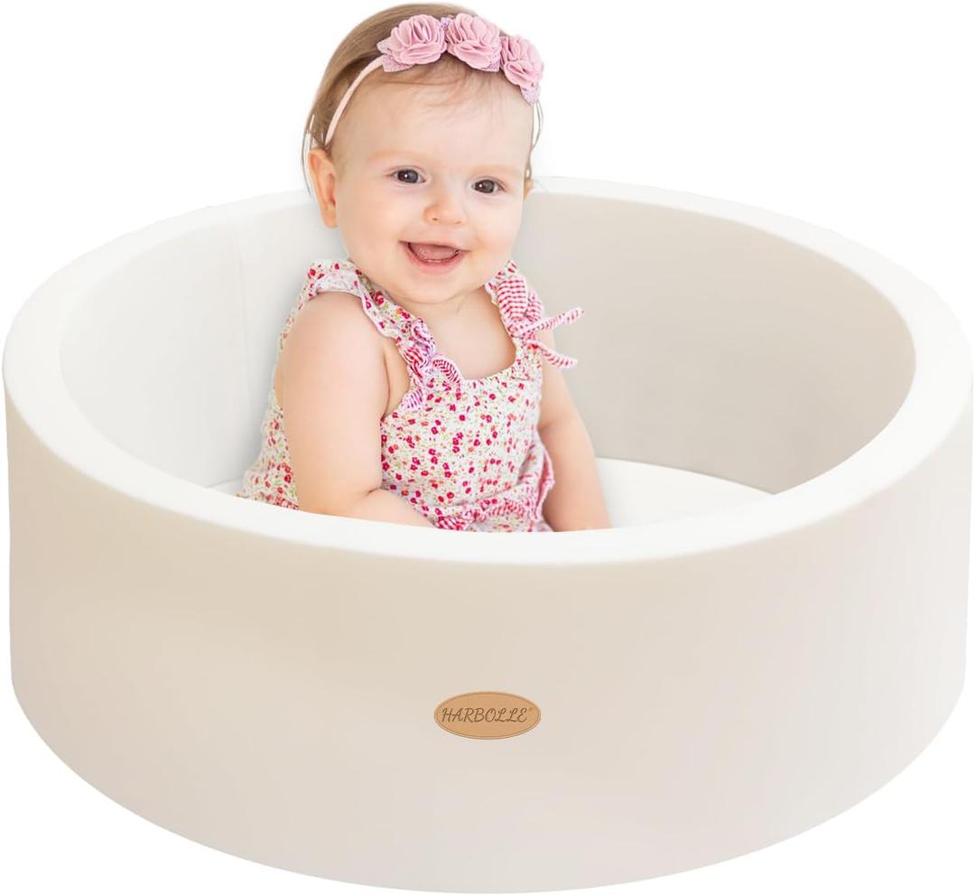 HARBOLLE Baby Ball Pit 27.6" Soft Round Memory Foam Ball Pits NOT Included Balls Indoor Outdoor Playpen for Babies Toddlers Kids Great Gift for Girls Boys, White