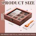 AceOrbit Wooden Spice Box with Wooden Spoon, Decorative Masala Dabba Organizer with Glass Lid, Indian Spice Storage Container, Ideal for Seasonings & Herbs (Square,9 x 9 Inch)