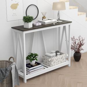 Farmhouse Console Table for Entryway, 39.3 Inch Sofa Table with Storage Shelf, Hallway Table, Narrow Behind Couch Table for Foyer, Living Room, Dark Oak