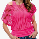 Women Casual Sexy 80s Costumes Fishnet Neon Off Shoulder T-Shirt Two Pieces, S