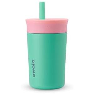 Owala Kids Insulation Stainless Steel Tumbler with Spill Resistant Flexible Straw, Easy to Clean, Kids Water Bottle, Great for Travel, Dishwasher Safe, 12 Oz, Pink and Teal (Real Cool Fish)