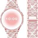 Mosonio Compatible with Samsung Galaxy Watch FE 2024 40mm/Galaxy Watch 5 Band 40mm 44mm/ Galaxy Watch 4 Band 40mm 44mm with Protective Cover Case, 20mm Bling Metal Galaxy Watch Band for Women (Silver, Black, Rose Pink, Rose Gold, Colorful, Starlight)