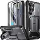 Poetic Spartan Case for Galaxy S25 Ultra 6.9", [Slide Camera Cover] [Screen Protector Works with Fingerprint ID]Military Grade Rugged Shockproof S25 Ultra Phone Case with Kickstand, Metallic Metal