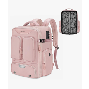 Taygeer Vacuum Backpack, Expandable Vacuum Seal Carry on Backpack with Rain Cover, 17'' laptop Compression Backpacks Travel with Shoe Compartment, TSA Approved Personal Item Compression Back Pack,Pink