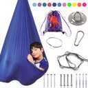 Indoor Therapy Sensory Swing for Kids, Special Needs Joy Cuddle Ceiling Snuggle Swings, Outdoor Room Adjustable Fabric Hammock for Children Child Teens Autism, ADHD, Aspergers, Sensory Integration (Navy Blue)