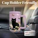 Cat Lover Gifts For Women, Stainless Steel Tumbler With Handle 40 Oz, Best Gifts For Cat Lovers, Birthday Christmas Valentine Anniversary Floral Gift For Women, Floral Tumbler Mug Cup