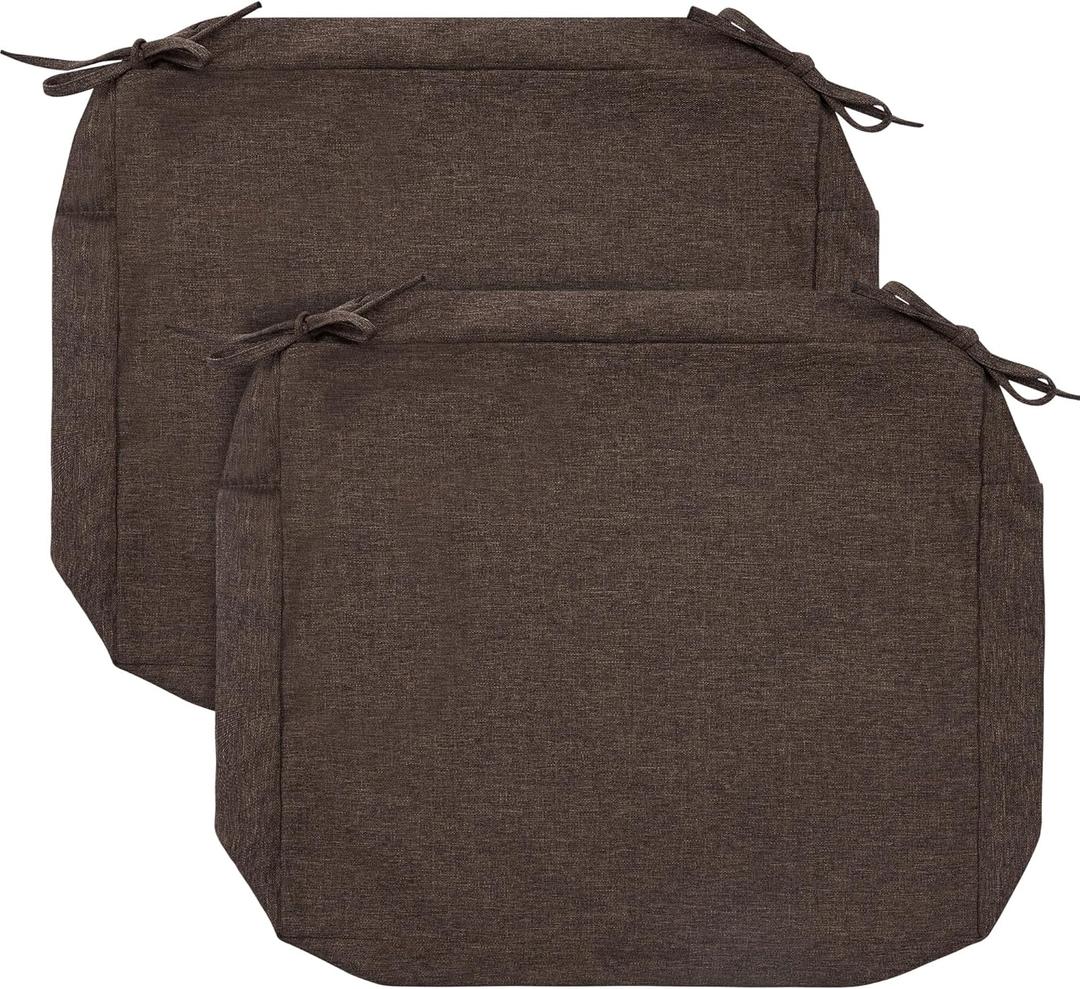 FUNHOME 2 Pack Outdoor Cushion Slipcovers 24" x 24" x 4", No Insert! Water-Resistant Patio Chair Seat Cushion Covers with Zipper and Tie, Replacement Cover Only(Brown)