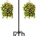 Artibear Double Shepherd Hooks for Outdoor, 92" Heavy Duty Bird Feeder Hangers Garden Hooks with 5-Prong Base, Outside Hanging Pole for Plant Baskets, Solar Light Lanterns, Wind Chimes, 1 Pack