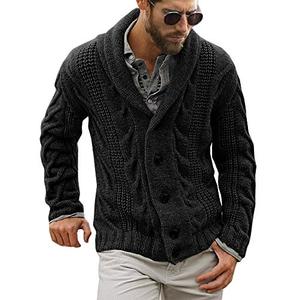 Men's Cable Knit Cardigan Sweater Shawl Collar Loose Fit Long Sleeve Casual Cardigans Black, XXL