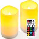 LED Flickering Flameless Candles with Color Changing, Remote Control and Auto-Off Timer, 100 Hours Working Time, Battery-Operated.Multi-Color (Colored light 2 Pack)