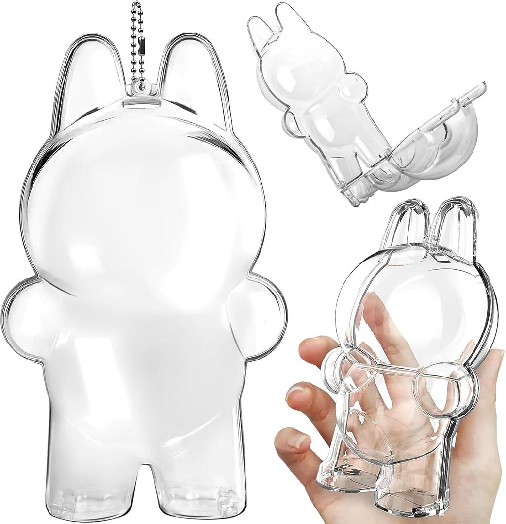 Clear Acrylic Display Case for Blind Box Figures, Protective Case for Labubu The Monsters with Metal Hanging Chain, Dustproof Scratch-Resistant Case Cover for Mini Collectible Dolls (Standing)