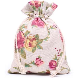 KUPOO 50PCS Rose Drawstring Bags Burlap Flower Pouch Bags Gift Bags Jewelry Pouches for DIY Craft Wedding Party, 5.5X3.9 Inches (5.5X3.9)