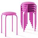 VECELO 6-Piece Stacking Stools, 17 Inch Standard Height, Padded Seat & Steel Legs, Portable Stackable Decoration Stools for School Classroom and Office Use, Pink