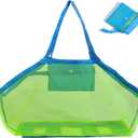 Mesh Beach Bag,Lightweight Sandproof Toy Handbag,Oversized Foldable Lightweight Family Swim Bag for Gym,Beach,Camping (Green).