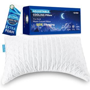 Side Sleeper Pillows for Neck & Shoulder Pain Relief - Ergonomic Curved Design, Adjustable Shredded Memory Foam Loft, Dual-Sided Cooling & Soft Cover, Extra Fill Included, Queen Size