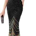 houstil Formal Dresses for Women Sequin 1920s Full Length Evening Party Gown Great Gatsby Cocktail Wedding Dress XXL