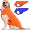 Lelepet Reversible Dog Coat Waterproof Dog Jacket Windproof Puffer Vest for Winter Warm Lightweight Coats for Medium Dogs Adjustable Hook & Loop Pet Apparel with Leash Hole, French Bulldog, Orange, L