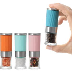 VEVOK CHEF Small Salt and Pepper Grinder 4Pcs Portable Mini Glass Salt Spices Grinder Ceramic Salt Black Pepper Shakers Tiny Pepper Mill Salt Grinder for Travel Lunch Box Kitchen Gift (colorful)