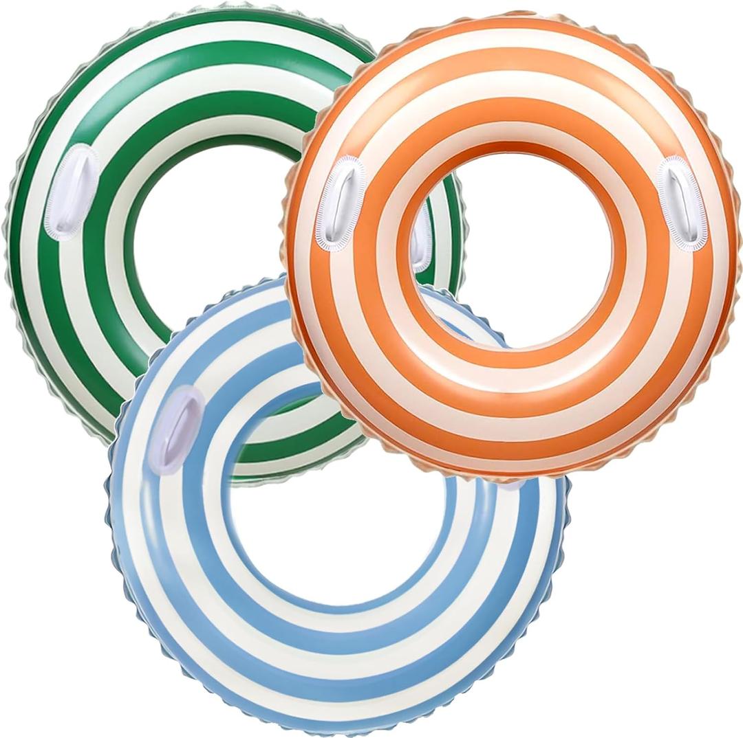 2 PCS Striped Pool Floats for Adults Swimming Rings Tube with Handles -Inflatable Pool Float Tube for Adults Pool Floats for The Beach, Party, Vacation (Large, Multicolor)