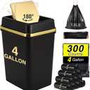 Bathroom  Can with Lid 4 Gallon Can with Swing Lid Small Garbage Can Black Bathroom Can with 300 Counts Bags for Kitchen Bedroom Office Dorm
