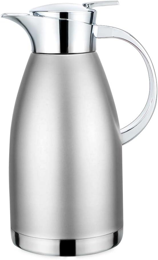61oz Coffee Carafe Airpot Insulated Coffee Urn Stainless Steel Vacuum Thermal Pot Flask for Coffee, Hot Water, Tea, Hot Beverage - Keep 12 Hours Hot, 24 Hours Cold (Silver)