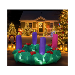 6ft Outdoor Large Inflatable Advent Wreath Blow up Decor with 4 Candles & LED Lights, Pre Filled Sandbags & Blower for Christmas Yard, Church, Lawn Decoration