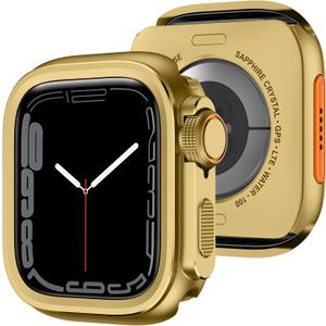 Amizee 2 in 1 Metal Case Compatible with Apple Watch SE 3/2/1 Series 6/5/4 44mm with Back Cover, Rugged Shockproof Protective Bumper Cover for iWatch 44mm, Gold