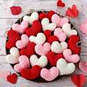 24 Pcs Valentine's Day Heart Ornaments Knitted Crochet Heart Tree Ornament 2.56 Inch Handmade Red Pink White Valentine Bowl Vase Filler Valentine Gift for Home Christmas Tree Wreath Decor
