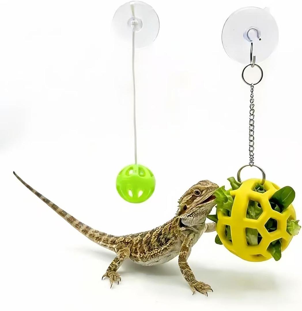 Bearded Dragon Enrichment Toys Feeder Ball, Interactive Feed Toys Bells Exercise Ball for Reptile Lizard Gecko Small Animals, Bearded Dragon Tank Accessories, Reptile Tank Accessories