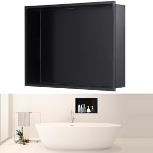 Geelin Shower Niche 15.7" x 11.8" x 3.5" Black Insert Storage Shower Shelf Recessed Wall Niche No Tile Needed Stainless Steel Bathroom Storage for Bathroom Shampoo Soap Shelf Easy Install