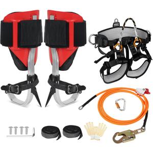 Tree Climbing Spikes Set for Tree Work, Adjustable Tree Climbing Gear with Safety Seat for Tree Climbing and 10FT Steel Wire Core Flip Line Kit for Outdoor Jungle Survival Fruit Picking, Standard