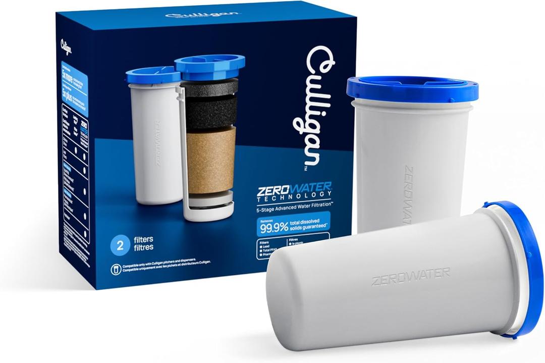 Culligan with ZeroWater Technology Replacement Filter 2-Pack, 5-Stage Advanced Water Filter  IAPMO Certified to Reduce Lead, Total PFAS (Forever Chemicals), Mercury, Fluoride, and Chlorine