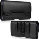 ACCKUO Leather Phone Holster with Strong Metal Belt Clip and Card Holder Compatible with iPhone 17 16 15 14 13 12 and Pro, Galaxy S26 S25 S24 S23 S22 S21 S20 for Everyday Protection, M-Black