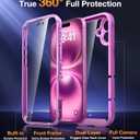 Diaclara Designed for iPhone 16 Case, Upgraded [Full Camera Protection] Full Body Rugged Bumper Case with Built-in Screen Protector, Rose Pink